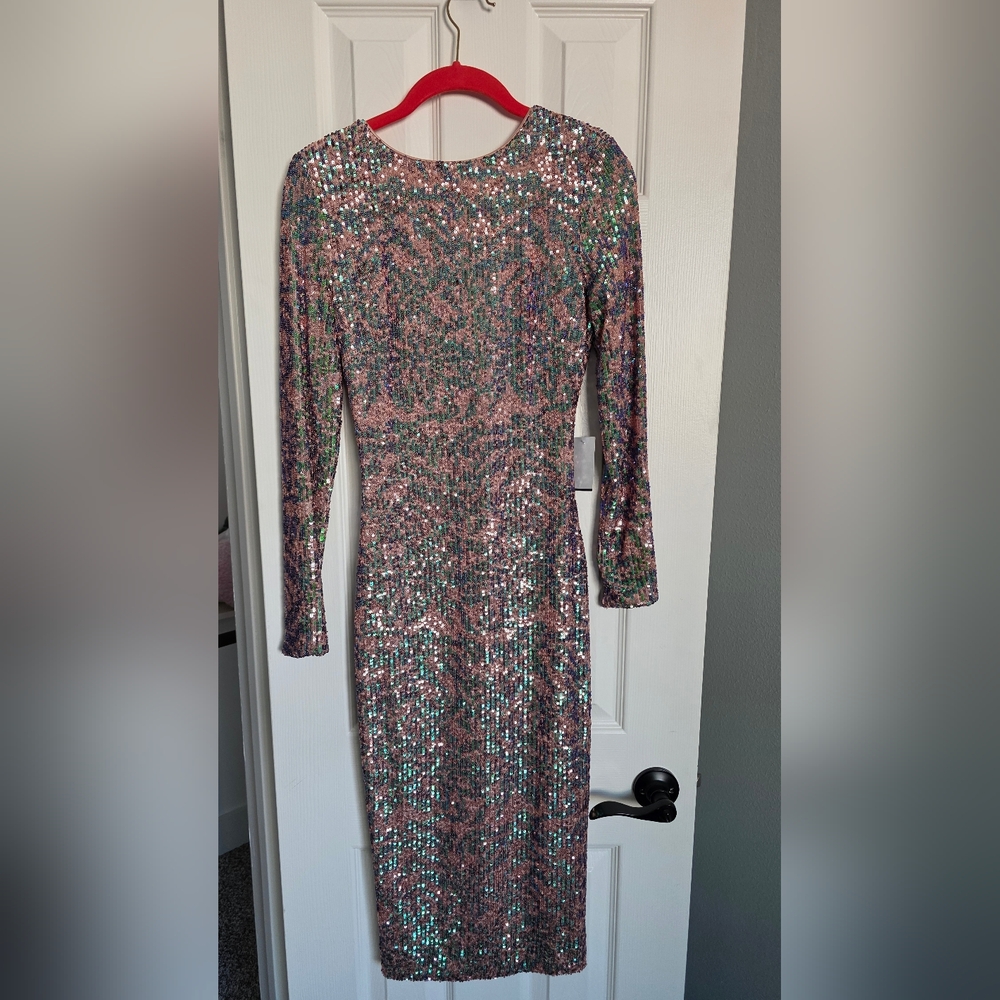 Dress the Population Multicolor Sequin Long Sleeve Dress
